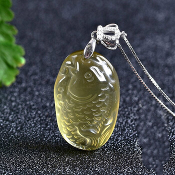 顶盈天然黄水晶文昌鱼吊坠锁骨链女式款民族风挂坠节日生日礼物项链