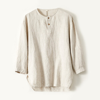 春夏季新款舒适简约长袖衬衣男中国风麻料宽松休闲百搭男装 亚麻色 xl