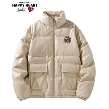 happy heart 查尔斯桃心 羽绒服男女情侣款 爱心logo玫瑰花卉图案印花