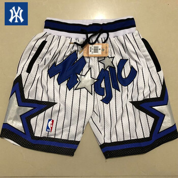 公牛刺绣球裤快船太阳篮球裤黄蜂复古美式口袋短裤 魔术白色条纹球裤