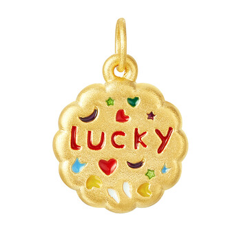 hyever黄金lucky吊坠女款足金999项链挂坠3d硬金幸运牌手链配饰配件