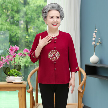 新款中老年人夏天穿的服装妈妈老奶奶衣服衬衫生日结婚礼服套装唐装中