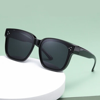 淘柚新款偏光驾驶墨镜女男士套镜太阳镜可防晒高颜值亮黑框灰片