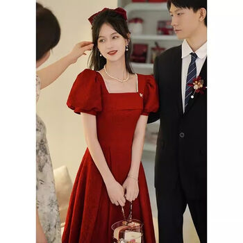 汐渝敬酒服新娘小个子平时可穿红色结婚领证订婚小礼服连衣裙回门便装