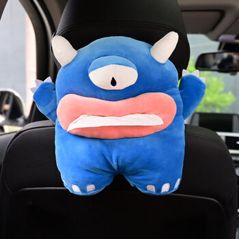 盒汽车用扶手箱抽纸盒车内装饰挂式创意可爱卡通毛绒纸抽蓝怪纸巾抽