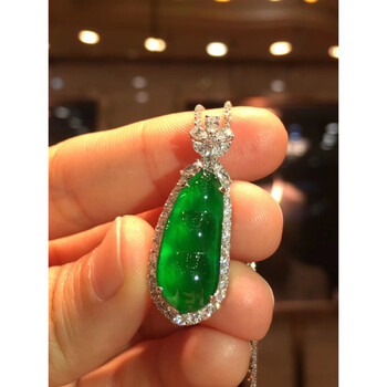 儒香阁 天然翡翠吊坠满阳绿玉佛公福豆子冰种观音s925银镶嵌帝王绿