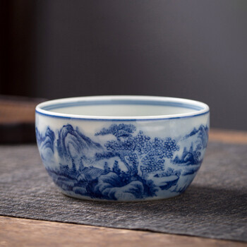 一品工坊青花主人杯单杯大号纯手工手绘山水品茗杯景德镇陶瓷茶具办公
