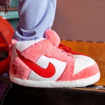 恶搞aj棉拖鞋男女冬a锥aj情侣毛绒毛毛鞋冬季情侣大棉鞋大头棉鞋粉色