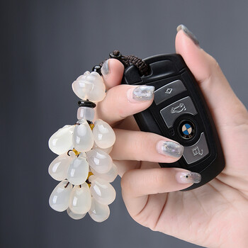 qefh汽车钥匙扣女韩国可爱玉石吊坠饰品钥匙链创意吊饰车钥匙挂件莲花