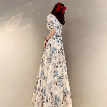 gkxv高个子女装长裙拖地1705气质重工雪纺碎花很仙高端夏季新款及踝