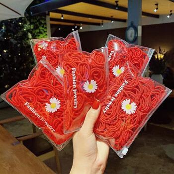 最饰儿童中国红皮筋女童100根女孩喜庆过年不伤发宝宝国庆节红色头绳