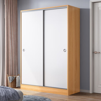 泰士特家用卧室现代简约经济型推拉门大子滑移门衣橱原木纹白门80cma