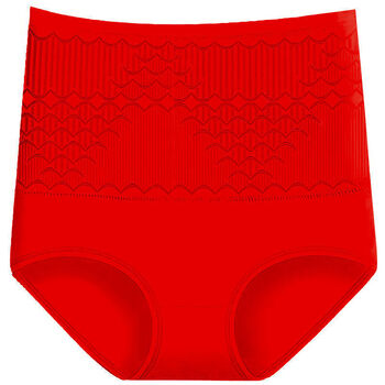 高品质女士内裤高腰蕾丝中老年收腹女士内裤大码裤头透气三角内裤红色