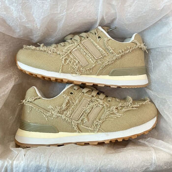 面运动鞋复古春秋阿甘鞋ins情侣百搭超轻跑步鞋潮卡其色两条杠577035