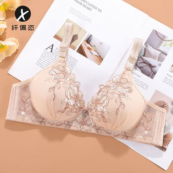内衣薄款无钢圈女士文胸绣花收副乳调整型性感舒适胸罩普通版肤色40