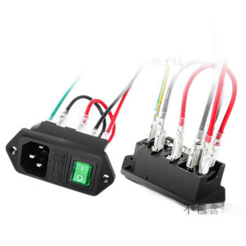 LECI凸面新型品三插字插座带保险丝带开关AC电源插座10A/250V 三合一单保险丝插座--绿开带线