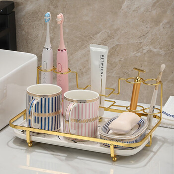 沃之沃陶瓷卫浴洗漱口杯套装五件套轻奢家用浴室情侣刷牙对杯收纳盘好