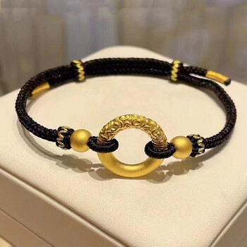 周大福2024新款如意硬足硬足女足箍圈礼物转运珠手链男女平安扣绳脚链