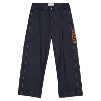 【特价6折】fendi芬迪 女款休闲裤ff侧边印花运动阔腿裤 海军蓝 12a