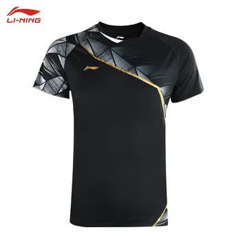 李宁lining羽毛球服男款短袖速干透气比赛训练服aayq3094标准黑m码