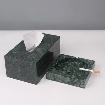 大理石烟灰缸欧式家用超大号客厅办公室摆件简约现代孔雀绿烟灰缸套餐