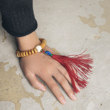 复古民族风大牛骨流苏手链男 藏族特色念珠盘玩手串饰品 男生18码