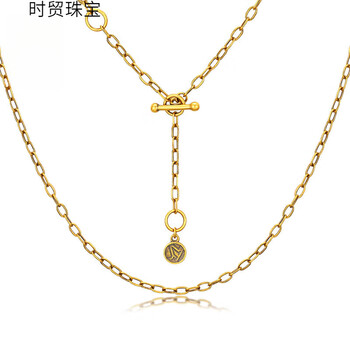 时贸黄金十字项链酷潮无氰电黑金时尚百搭男女款足金999可调节锁骨链