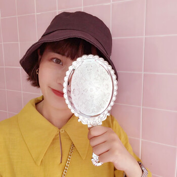 乐福轩 韩式时尚手柄化妆镜欧式手拿美容化妆镜子便携随身复古花边镜