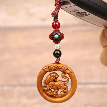 麟酷桃木老虎挂件钥匙扣桃木生肖虎钥匙扣挂件木质老虎车挂件包包挂饰