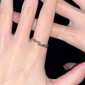 khsk施华洛世奇双生结足银情侣戒指一对女轻奢小众原创设计可调节情人