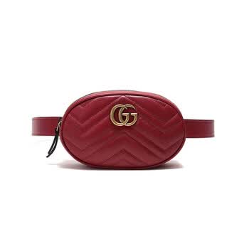 gucci古驰 gg marmont系列女士芙蓉红皮革腰包斜挎包 476434 dsvrt