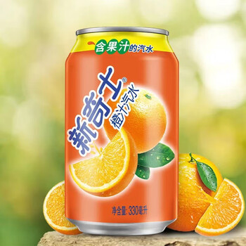 屈臣氏屈臣氏新奇士橙汁汽水330mlx12罐装整箱 橙果味含果汁的碳酸