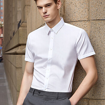 雀后男士短袖白衬衫职业商务正装工作服免烫工装新郎伴郎结婚衬衣雀后