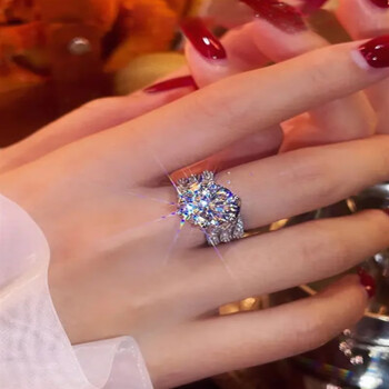 进口莫桑石钻戒女钻石戒指s925银镀结婚求婚 复古奢华豪镶mhfdo 主石3