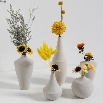 花瓶花艺 古莎(gusha) 北欧陶瓷艺术素胚花瓶摆件电视柜客厅插花仿真