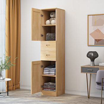 实木衣柜小户型单门松木衣橱家用卧室收纳双门柜子储物柜简约 原木f款