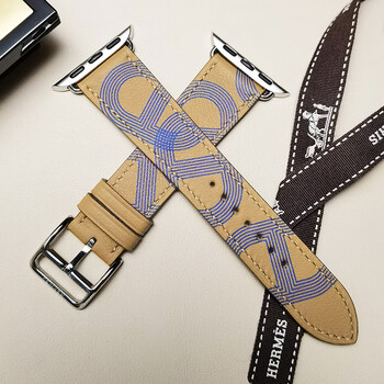 爱马仕表带适用applewatch7/6/se真牛皮苹果iwatch5/43爱马仕表带手工