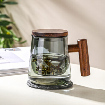 唯铭诺茶水分离玻璃杯茶道杯喝茶水杯办公室喝水杯子耐热泡茶杯三件黑