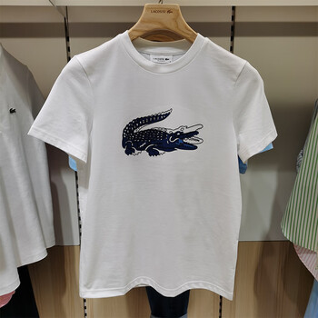 鳄鱼lacoste法国女装春夏季纹印花圆领休闲短袖t恤001白色xs34