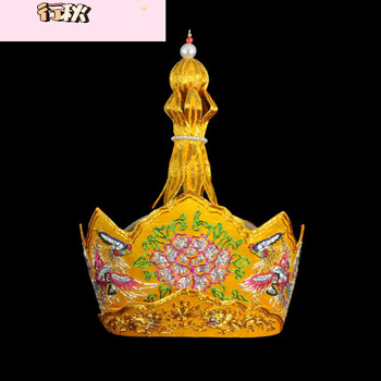 佛教服饰师父主持帽子可调节五佛帽五佛冠手工盘金毗卢帽红黄两款黄色