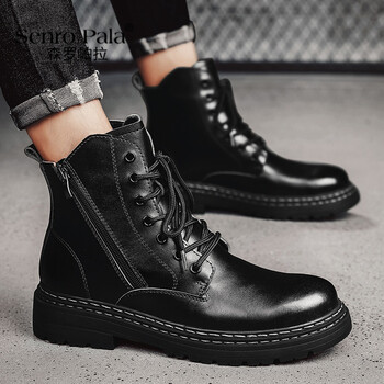 pala品牌马丁靴男秋季英伦风厚底高帮侧拉链设计机车风潮流范工装靴男