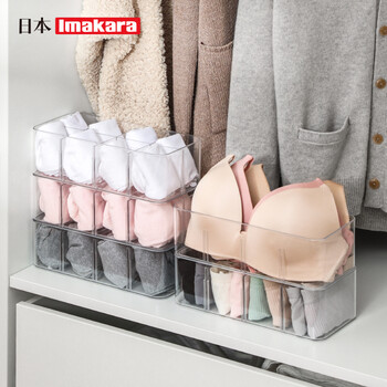 imakara衣服柜抽屉收纳分隔板内衣裤分格内裤袜子内衣收纳盒收纳神器三合一8格【透明款】