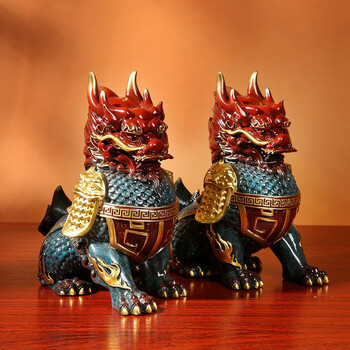 奥丹伊祥瑞麒麟纯铜家居饰品大号铜工艺品招财一对客厅礼品摆件小号一