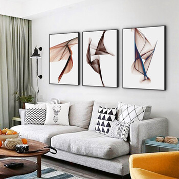 客厅装饰画现代简约沙发背景墙三联画书房卧室抽象线条墙壁挂画 舞动