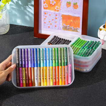 便携油画棒收纳盒小旅行随身透明塑料儿童高尔乐美乐彩笔蜡笔空盒大号