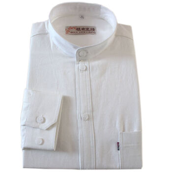 袖衬衫男士纯色纯棉老粗布立领衬衫 白色立领 165/39