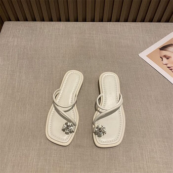 热风麦夹趾半拖凉鞋女外穿时尚春夏新款韩式仙女风夹脚女士凉拖鞋米