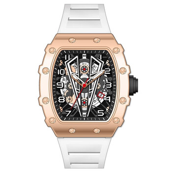 muniti男士镂空酒桶型潮流时尚学生运动防水国潮腕表 玫瑰金白色