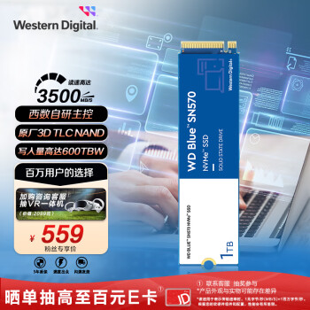 西部数据（Western Digital）1TB SSD固态硬盘 M.2接口（NVMe协议） WD Blue SN570 四通道PCIe 高速