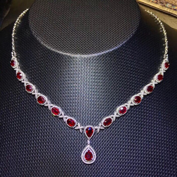 炫熙缅甸新烧红宝石项链女晶体干净颜色好银镶嵌轻奢气质款